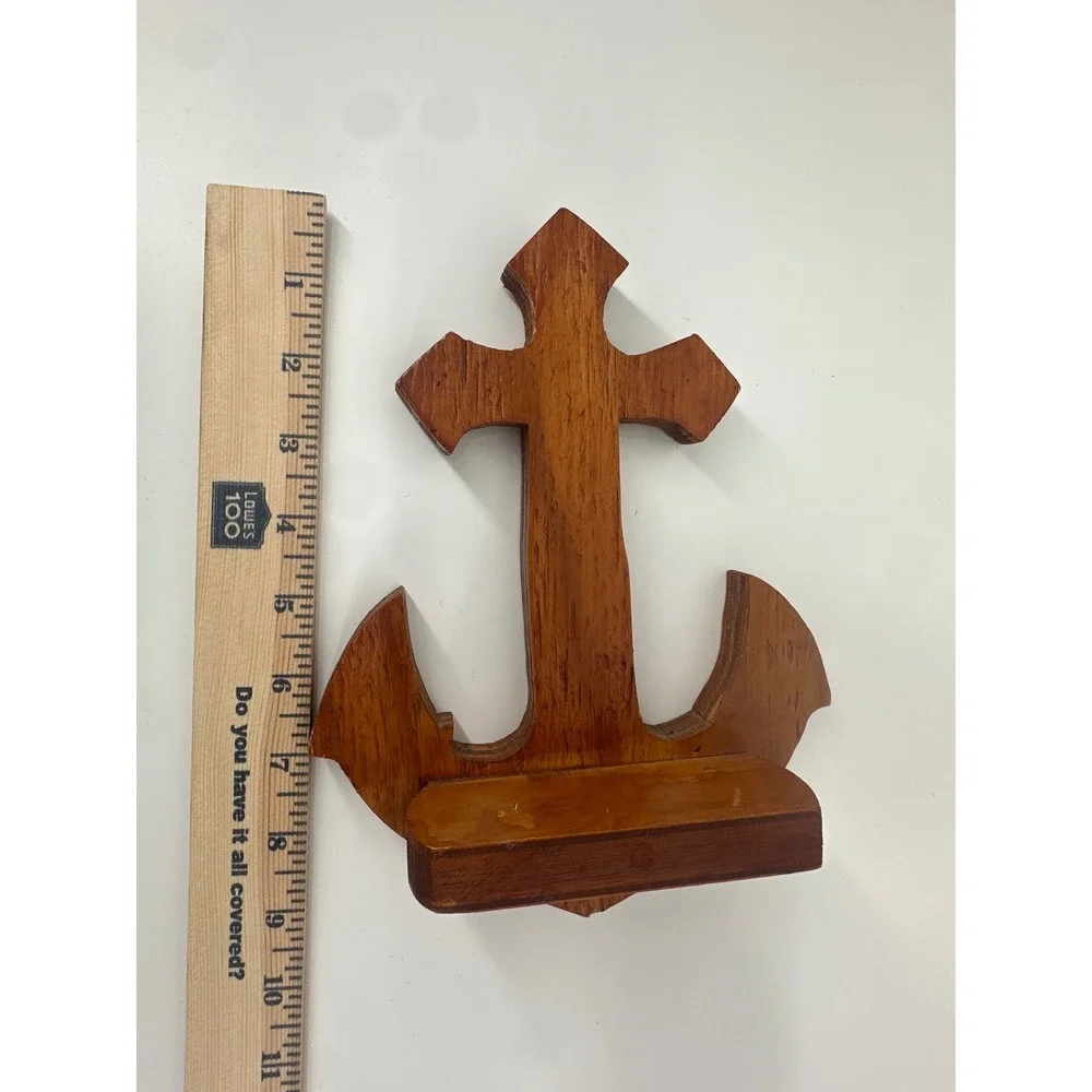 Vintage Wooden Anchor Cross Wall Shelf Nautical Religious Decor Small Ledge